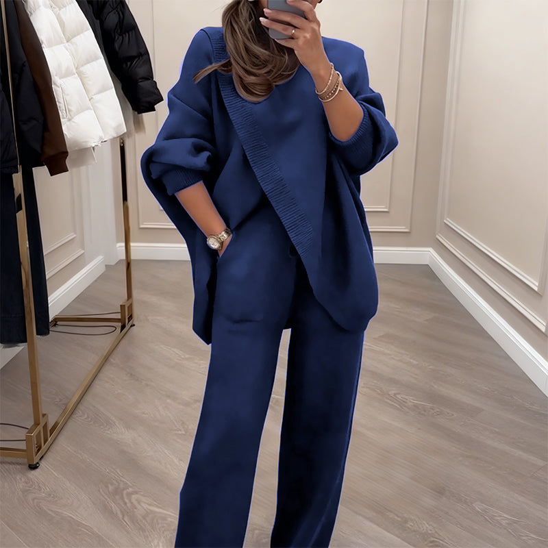 ๐ฅ 59% OFF! NEW! Women's 2-piece set โ Asymmetrical sweater + wide-leg pants, relaxed fit and soft fabric, ultra comfortable ๐โจ