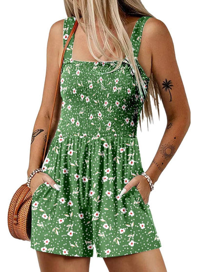 ⏰Hot Sale 49% Off💃Women's Summer Square Neck Sleeveless Loose Casual Short Smocked Romper✨