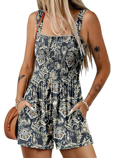 ⏰Hot Sale 49% Off💃Women's Summer Square Neck Sleeveless Loose Casual Short Smocked Romper✨