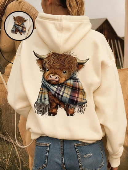 🎄HOT SALE 50% OFF!!🎁Cute Highland Cow Cozy Fleece-Lined Hooded Sweatshirt🦬✨Perfect Gift for Her!