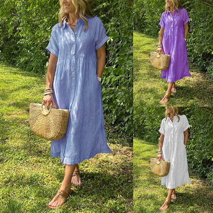 🔥HOT SALE70% OFF🔥Striped Shirt Dress with Pockets—Effortless Style and Functionality