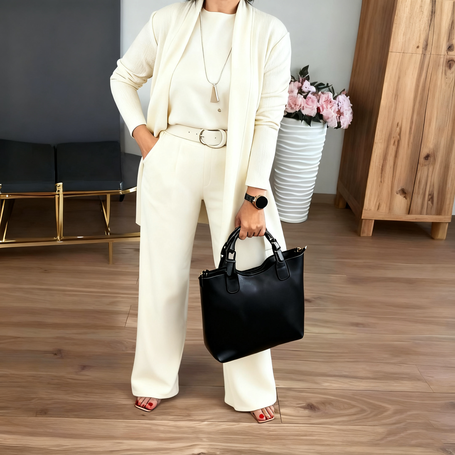 🎄 Christmas Spectacular: 70% Off 🎄 Grab the Elegant Longline Cardigan 3-Piece Set Now