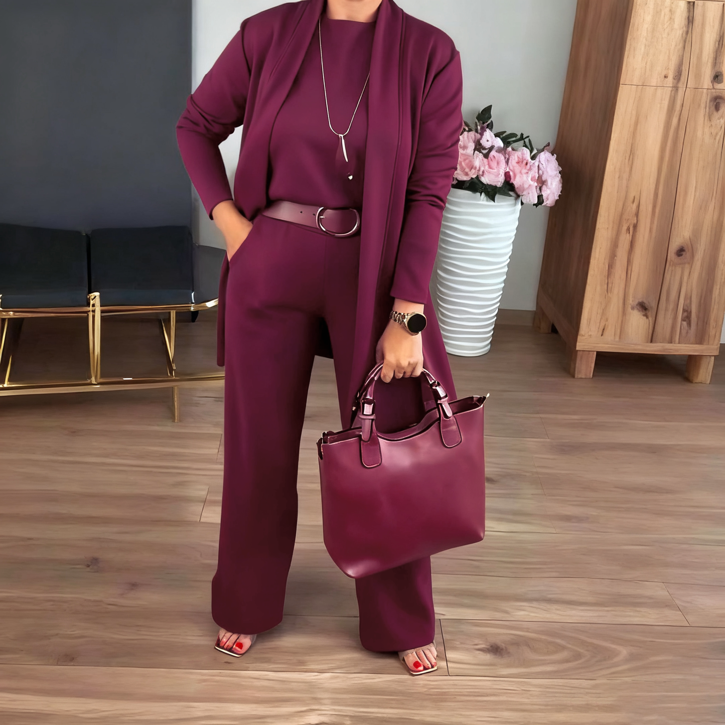 🎄 Christmas Spectacular: 70% Off 🎄 Grab the Elegant Longline Cardigan 3-Piece Set Now
