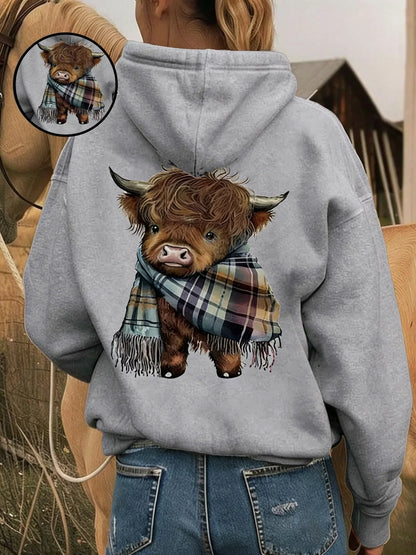 🎄HOT SALE 50% OFF!!🎁Cute Highland Cow Cozy Fleece-Lined Hooded Sweatshirt🦬✨Perfect Gift for Her!