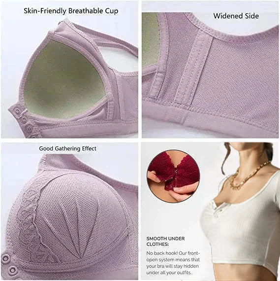 📢📢50% OFF !! ⏰Front Button Breathable Skin-Friendly Cotton Bra