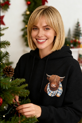 🎄HOT SALE 50% OFF!!🎁Cute Highland Cow Cozy Fleece-Lined Hooded Sweatshirt🦬✨Perfect Gift for Her!
