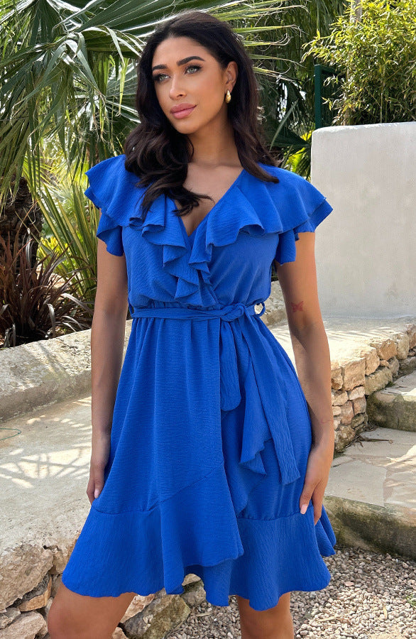 🩷Summer Hot Sale 60% OFF☀️Women's Elegant Waist Tie V-Neck Ruffle Dress