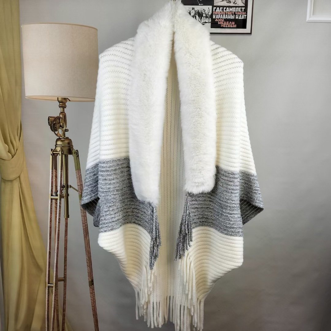 🔥Winter Knit Fringe Fur Collar Shawl