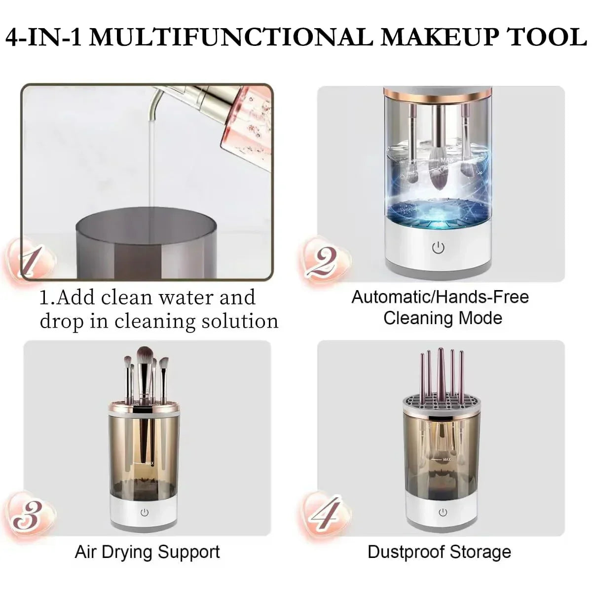💖 60% OFF! ✨ AUTOMATIC MAKEUP BRUSH CLEANER - Deep Cleaning in 3 Minutes, Compact & Portable for Travel, USB Charging with Quiet Operation 🌸🚿