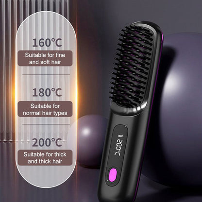 🔥NEW YEAR SALE £13.99!!⚡50K+ SOLD!💁‍♀️Wireless Ceramic Heating Hair Straightening Hairbrush