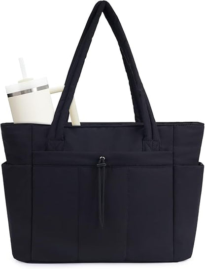 💕Hot Sale 50% OFF🎁Wandering Nature Puffer Tote Bag with Cup Holder & Laptop Compartment & Trolley Sleeve for Travel, Work, Nurse, Women