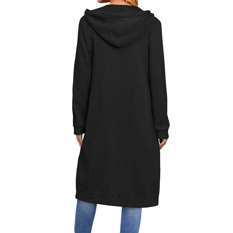Women's Solid Hooded Zipper Long Sweatshirts