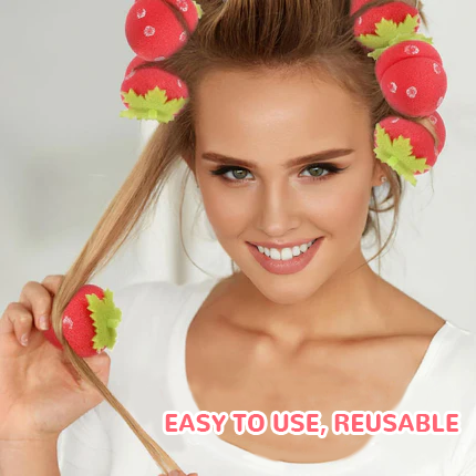 ⏳Buy 1 Get 1 Free💥Heat-Free Curlers in Strawberry Shape with Mushroom Design – Set of 6 Pieces