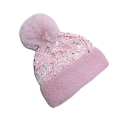 Winter Sparkly Sequin Pom Beanie